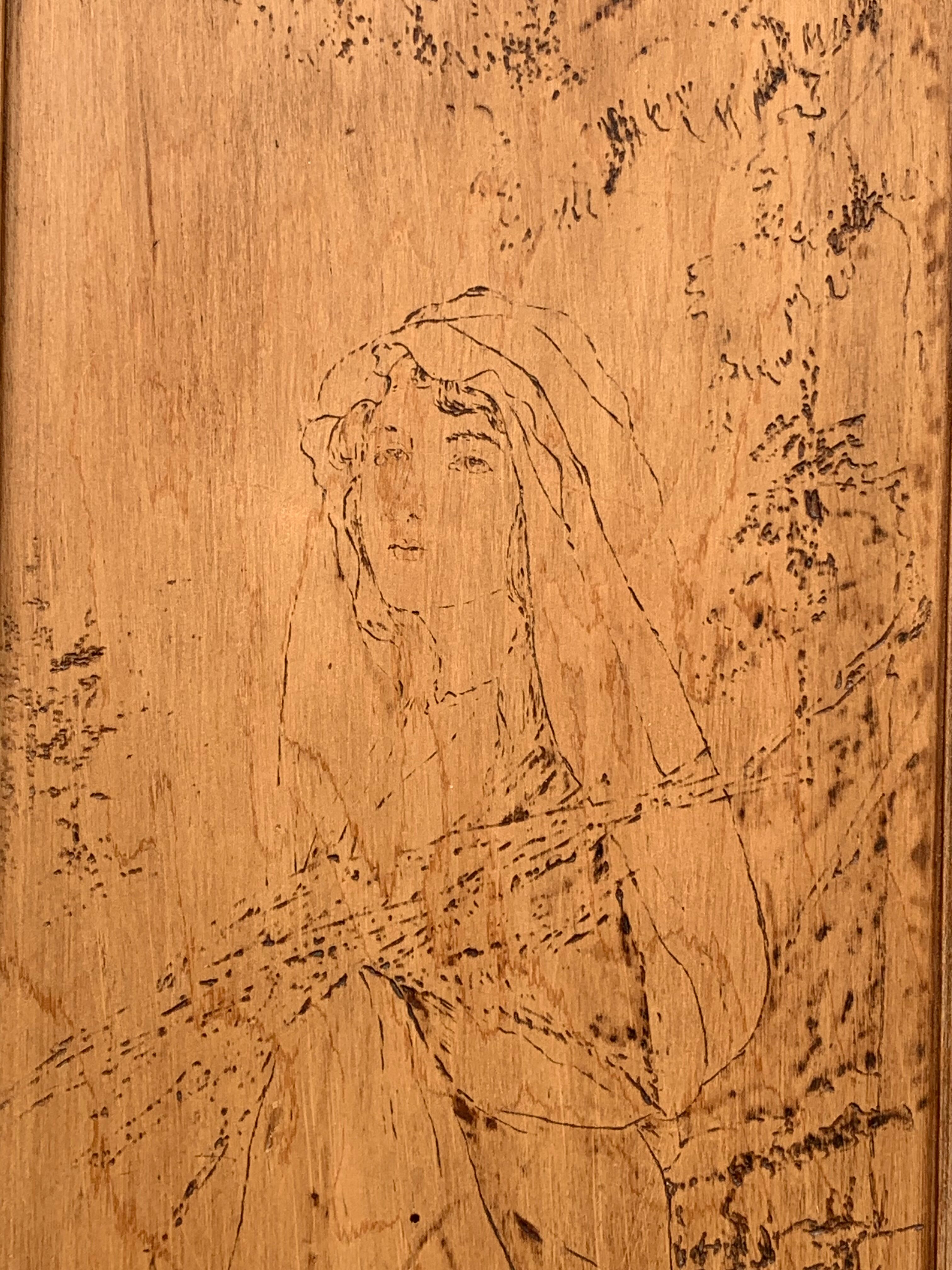 Parisian cabinet glazed raw wood nymphs and carved art nouveau decorations