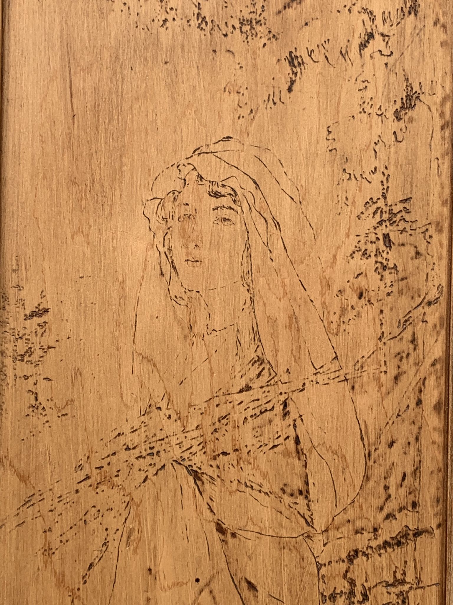 Parisian cabinet glazed raw wood nymphs and carved art nouveau decorations