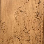 Parisian cabinet glazed raw wood nymphs and carved art nouveau decorations