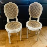 Paire de chaises Louis XVI époque fin XIXe cannages façon damiers