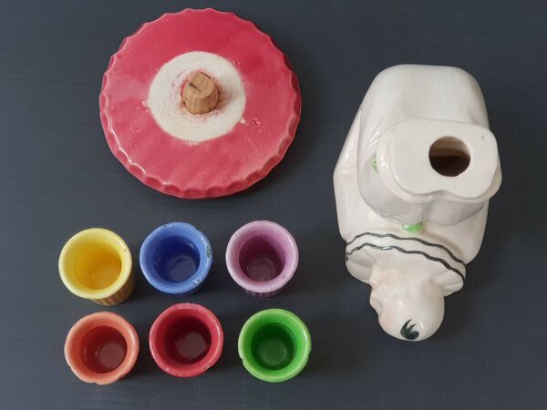 Service a liqueur 1950 vintage clown jongleur ceramique 50s 50's annees 50