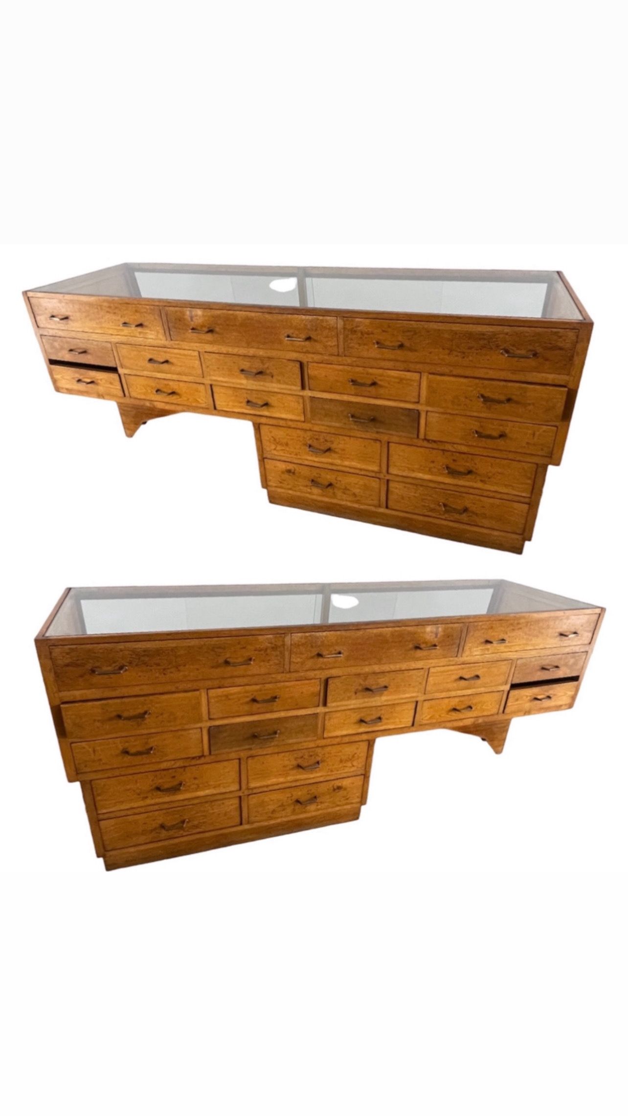 2 Showcases furniture of loom with drawers oak wood jewelry Art Deco 1930' compass feet