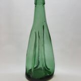 Ancienne Grande Bouteille En Verre Pressé Moulé Vert Écrasé Déformé