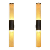 Pair of monumental wall sconces (77 cm) in steel and amber bubbled glass – Italy, circa 1970