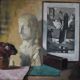 Roger Cortet (1910-1978) Still Life with White Sculpture Oil on Canvas Signed