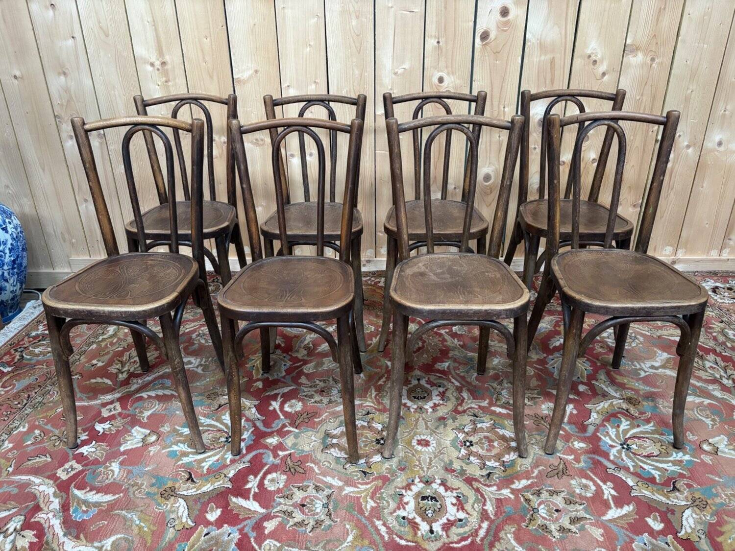 8 Bistro Chairs Baumann Curved Wood Art Nouveau – Early 20th Century