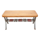 Wooden coffee table with wrought iron structure, side table, end of sofa, vintage table