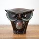 Vintage Dark Ceramic Owl Figurine: Hand Made Glazed Pottery, Bird Design