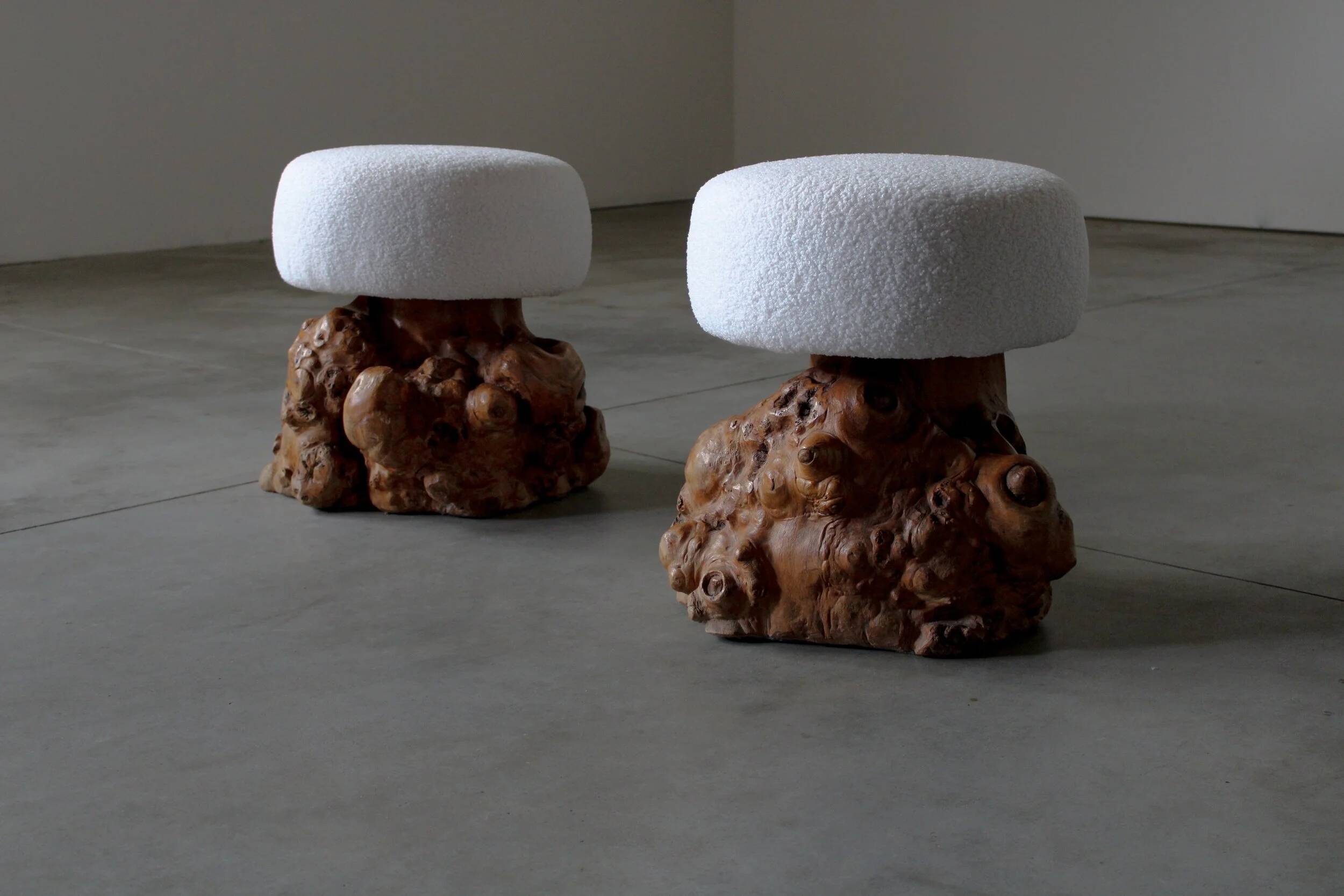Mushroom shaped stools from burlwood - France 1950s