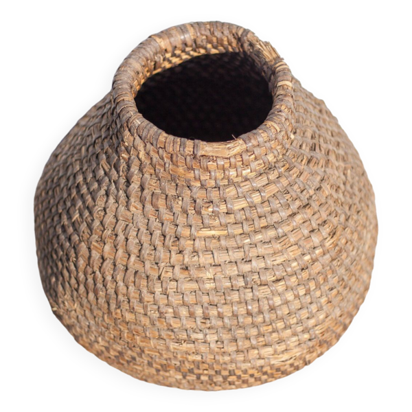 Panier ancien, bourgne paille et ronce, panier tressé, décoration intérieur