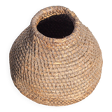 Old basket, burgundy straw and bramble, woven basket, interior decoration