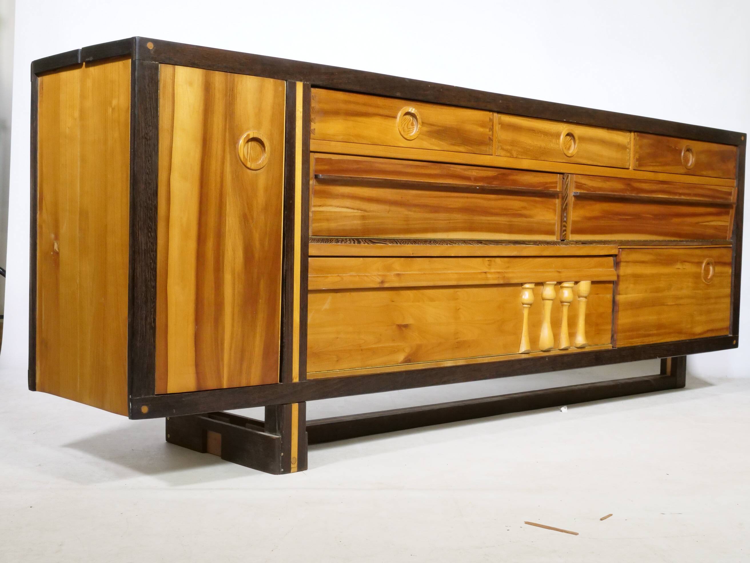 Handcrafted Solid Wood Sideboard in Wenge & Cherry, 1970 Vintage