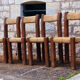 Chaises brutalistes en pin et paille, France, 1950s