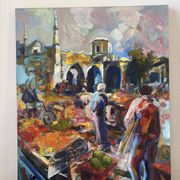The market in Cyprus, knife oil, signed Alex Khattab.