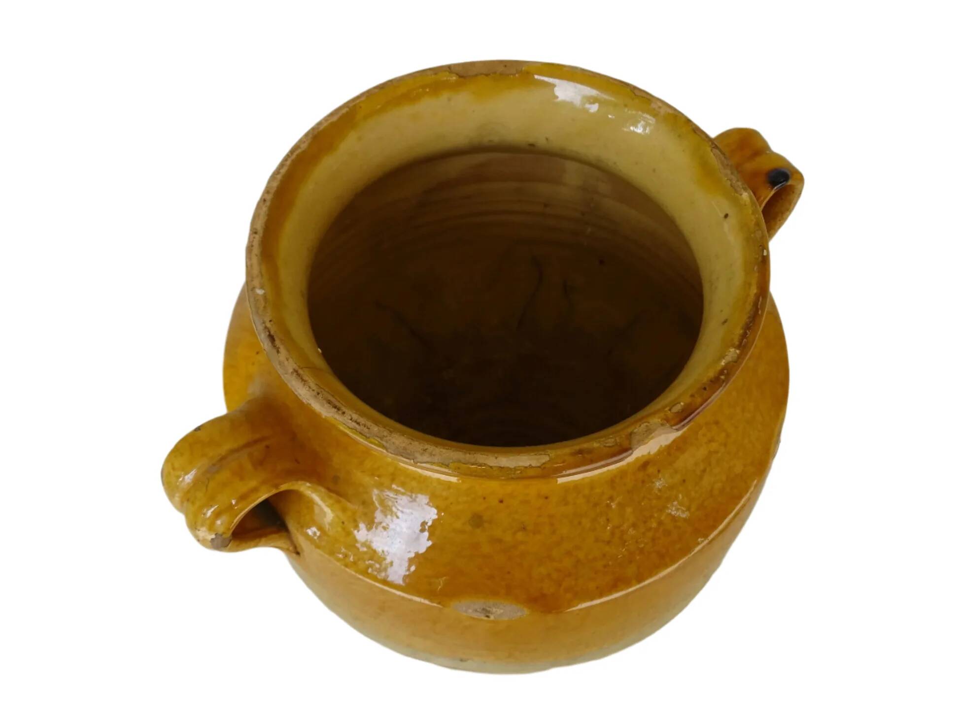 Pot à confit ancien français à glaçure jaune