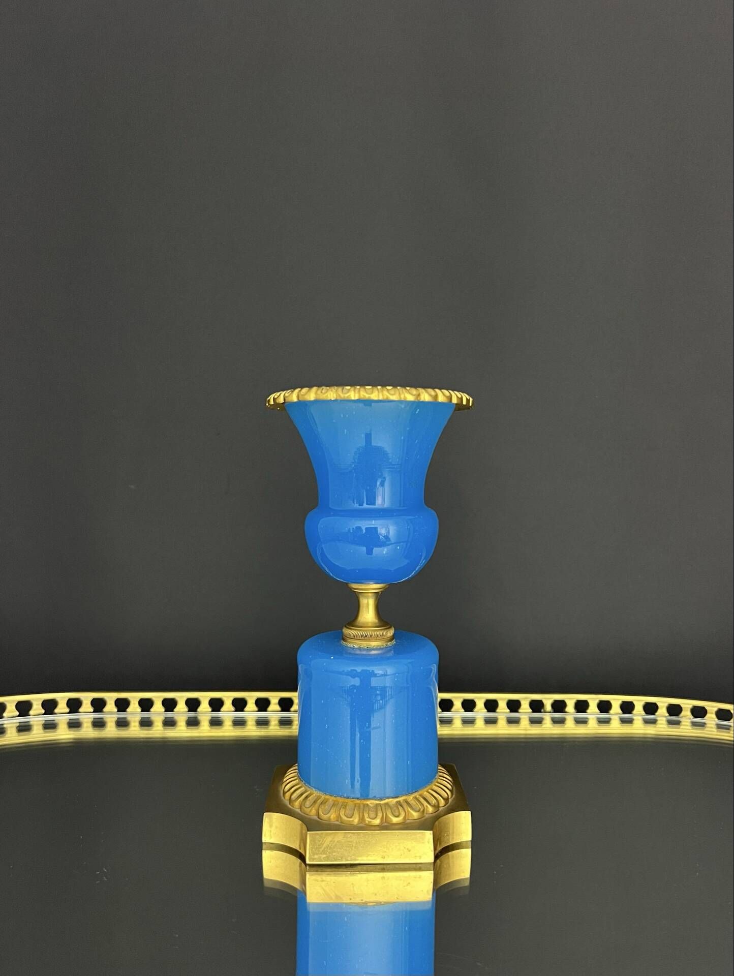Médicis vase in blue opaline and gilded bronze