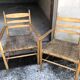 Fauteuils bois clair corde paille vintage Années 60
