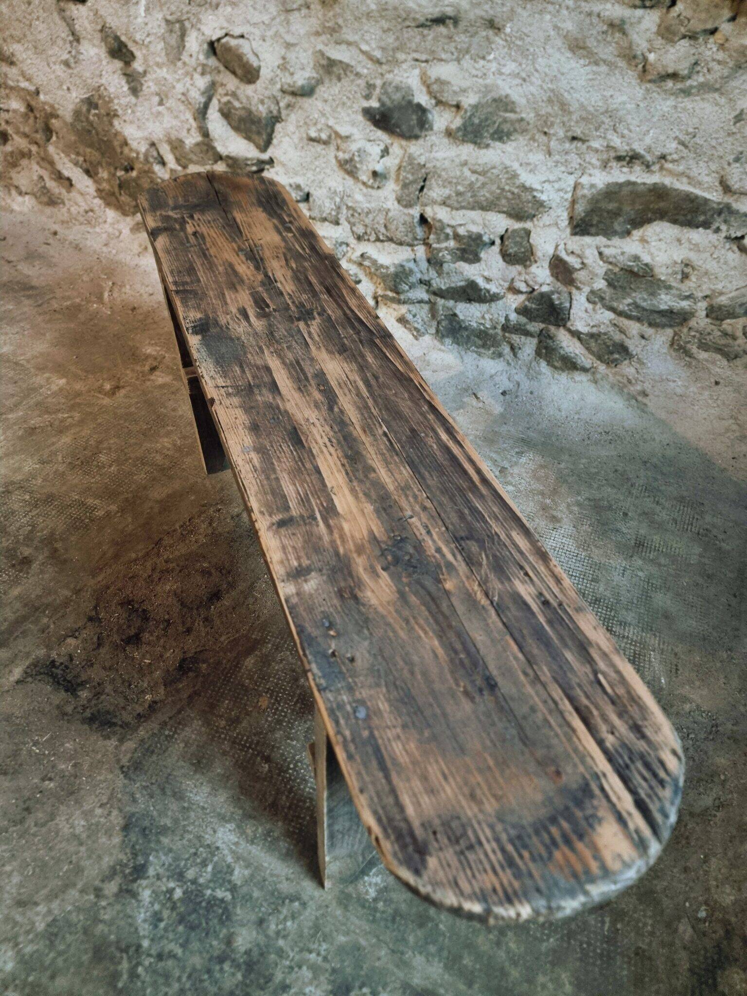 Vintage French Pine Bench – 1960s Seat or Side Table