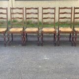 6 solid wood chairs, glossy dark oak and straw