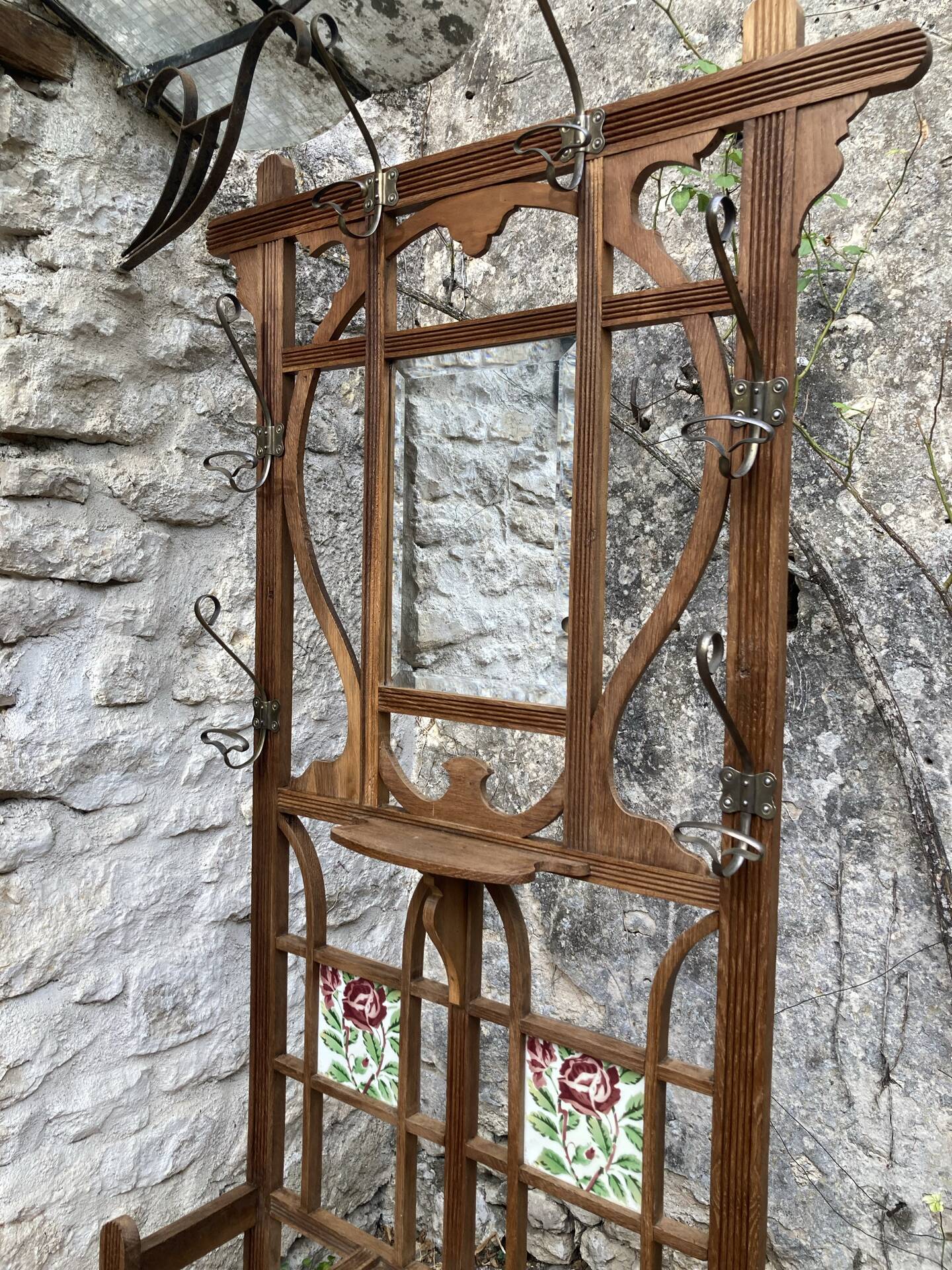 Old wooden entrance coat rack