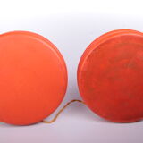 Ensemble de lampes de table rembourrées en cuir orange français années 1960