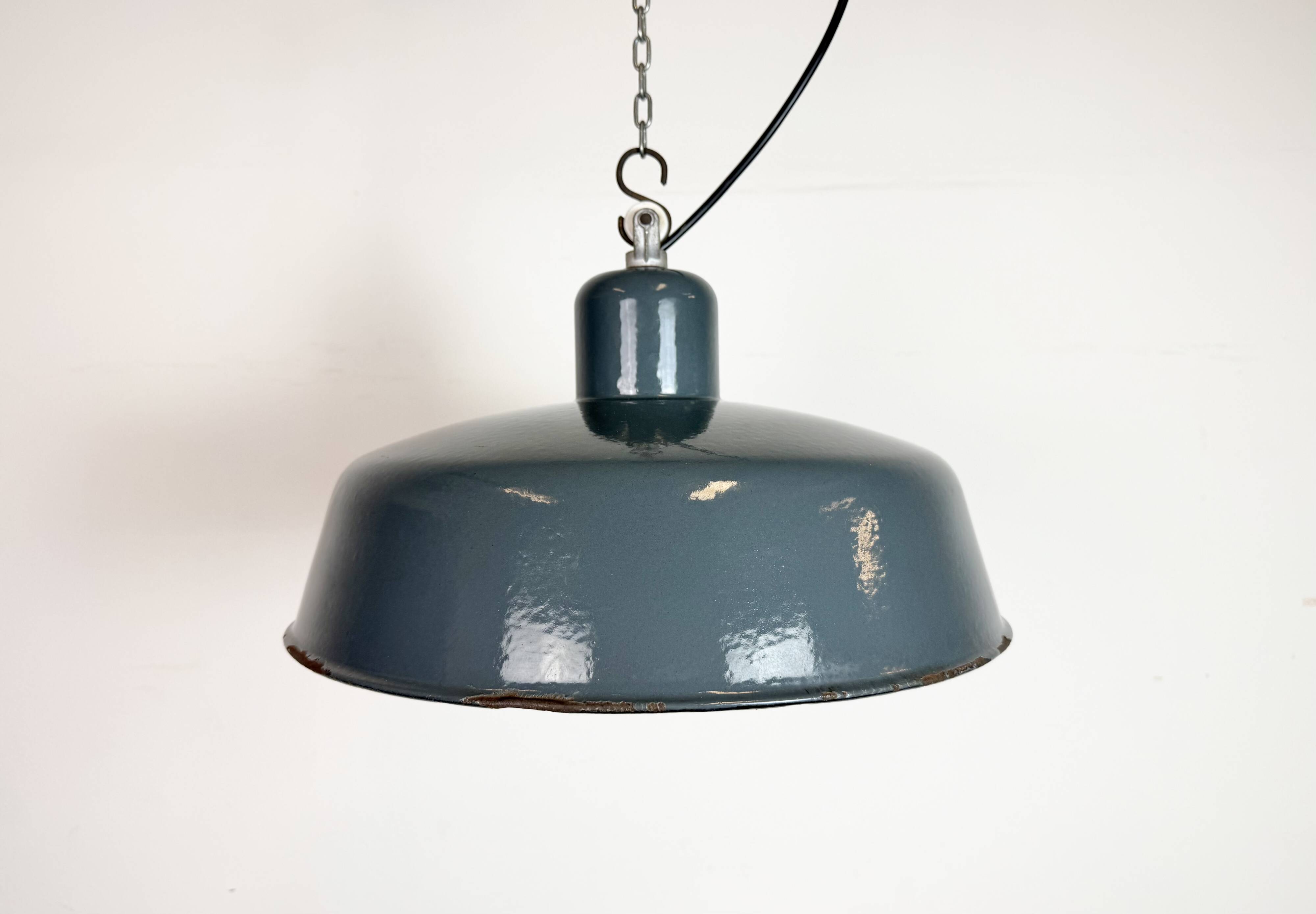 Industrial Grey Enamel Pendant Lamp from Siemens, 1930s
