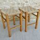 Pair of light wood stools and braided rope, 60s