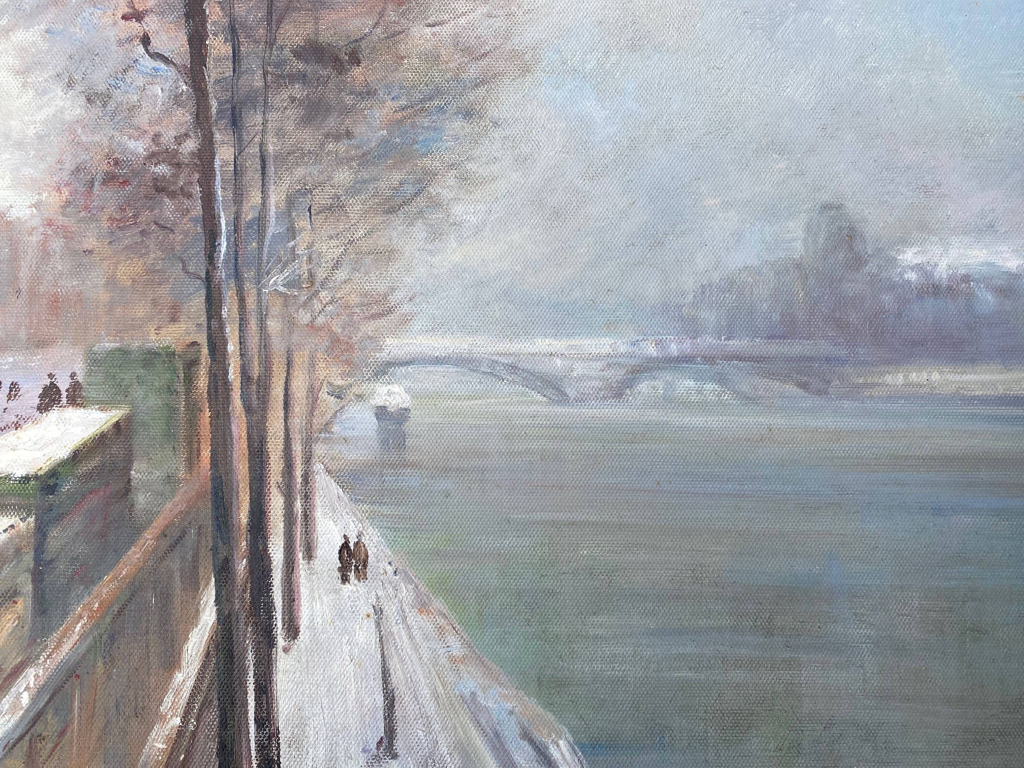Tableau hst "quai de seine, paris en hiver" école h. a. schaeffer - g.m. + cadre