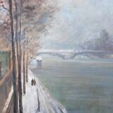 Table hst "quai de seine, paris en hiver" school h. a. schaeffer - g.m. + frame