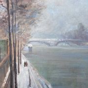 Tableau hst "quai de seine, paris en hiver" école h. a. schaeffer - g.m. + cadre
