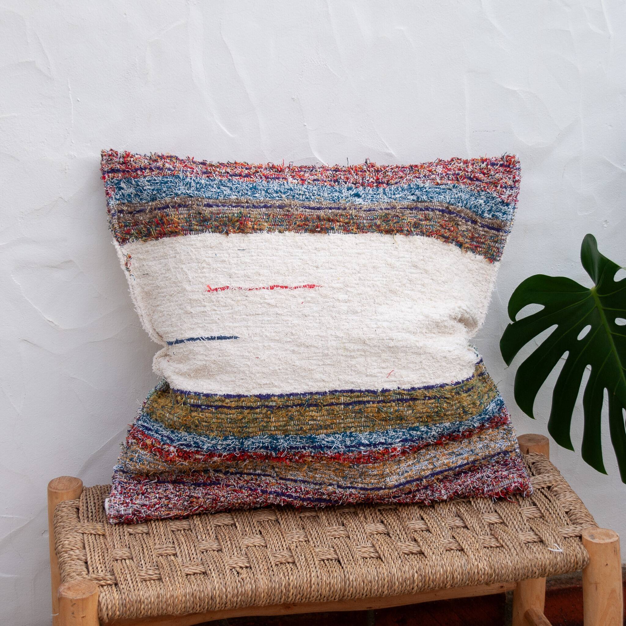 Handwoven cushion cover made from recycled cotton