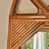 Curved half-moon console in rattan and bamboo with mirror by Vivai del Sud, Italy, 1960s.