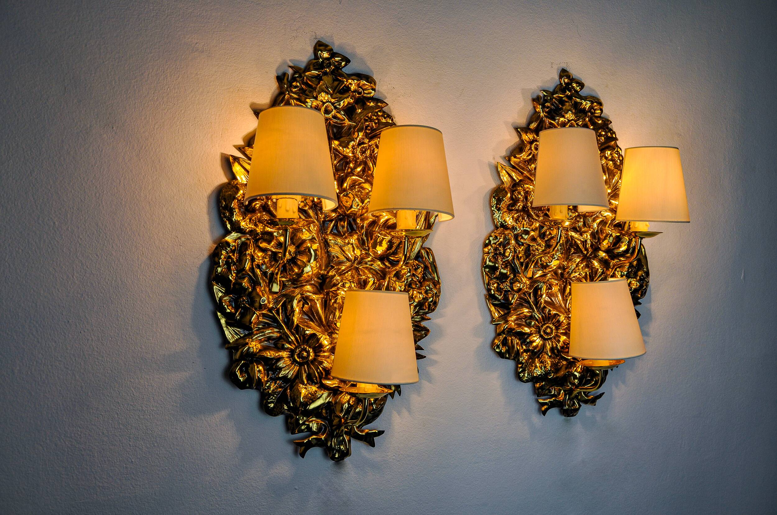 Pair of Frolaes sconces by Italo Valenti, brass Spain 197