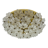 Large Floral Crystal Glass Flush Lamp by Ernst Palme , 1970s