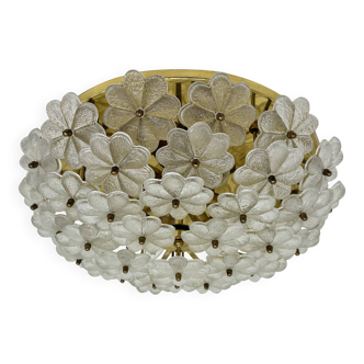Large Floral Crystal Glass Flush Lamp by Ernst Palme , 1970s