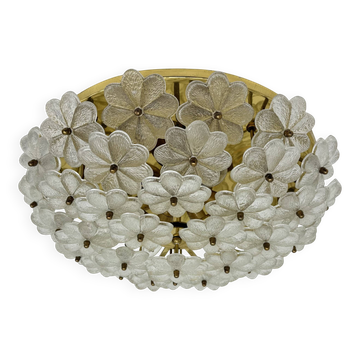 Large Floral Crystal Glass Flush Lamp by Ernst Palme , 1970s