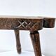 Rare Old Tripod Milking Stool Carved Solid Wood Popular Art