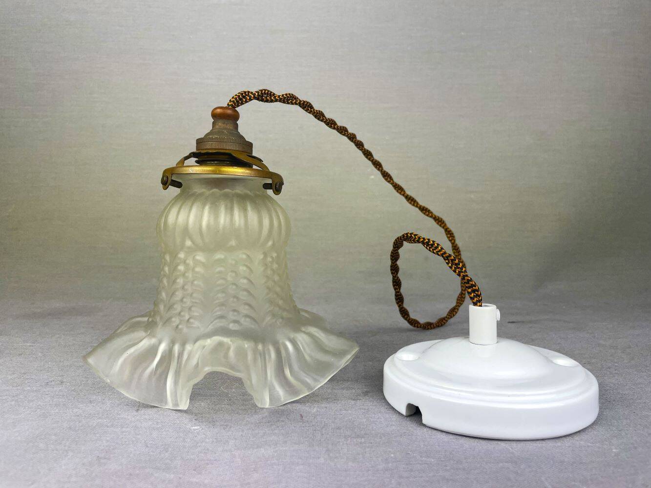French mid century frosted glass tulip hanging lamp, 1950s