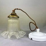 French mid century frosted glass tulip hanging lamp, 1950s