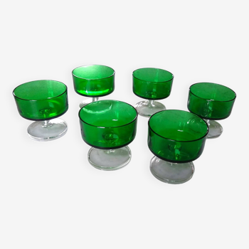 6 old green Luminarc champagne glasses, Sweden model