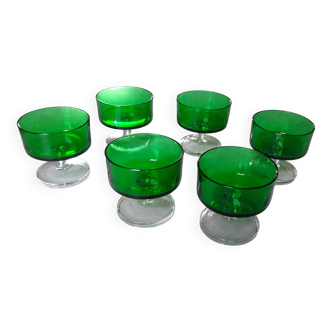 6 old green Luminarc champagne glasses, Sweden model