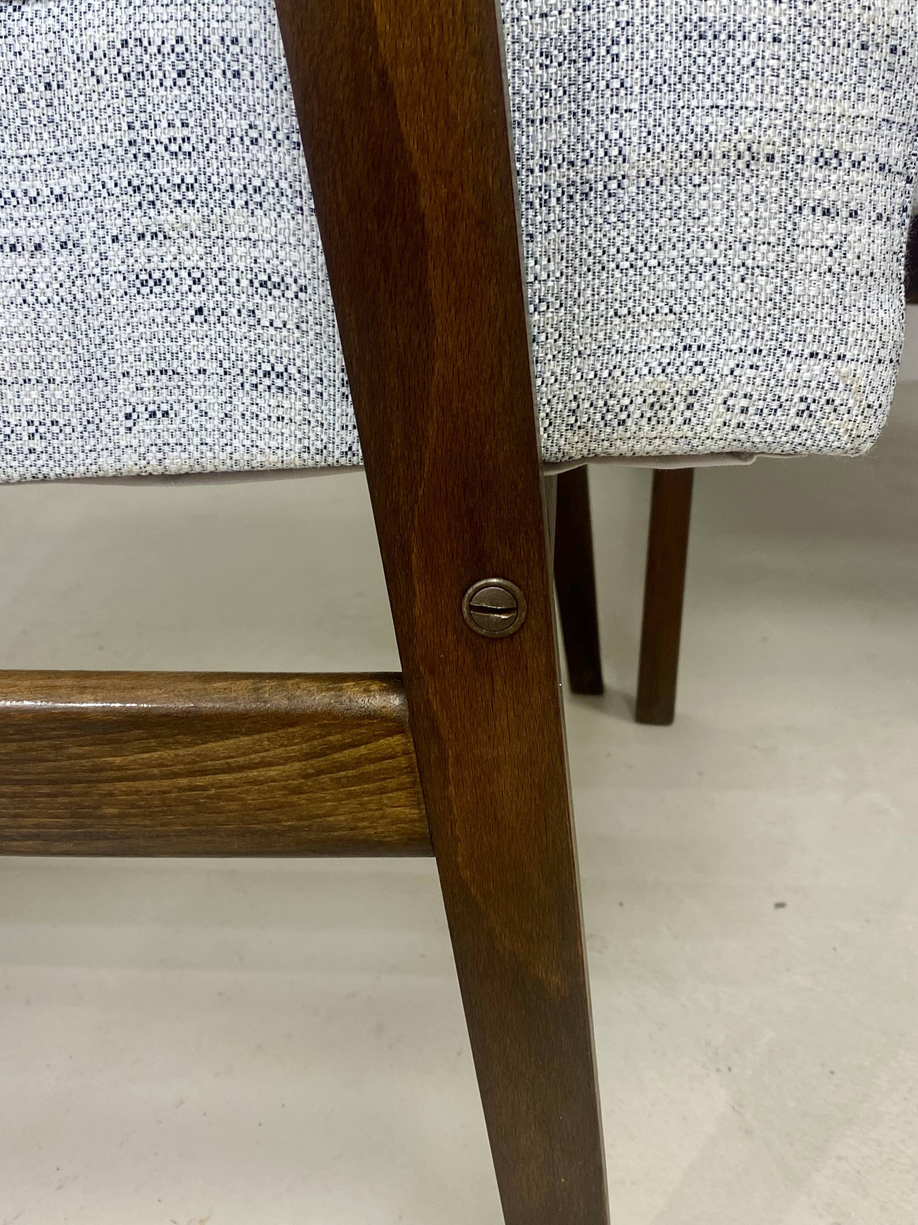 Pair of Henryk Lis 300-190 armchairs, 1970s, heathered grey-blue fabric. Ref: