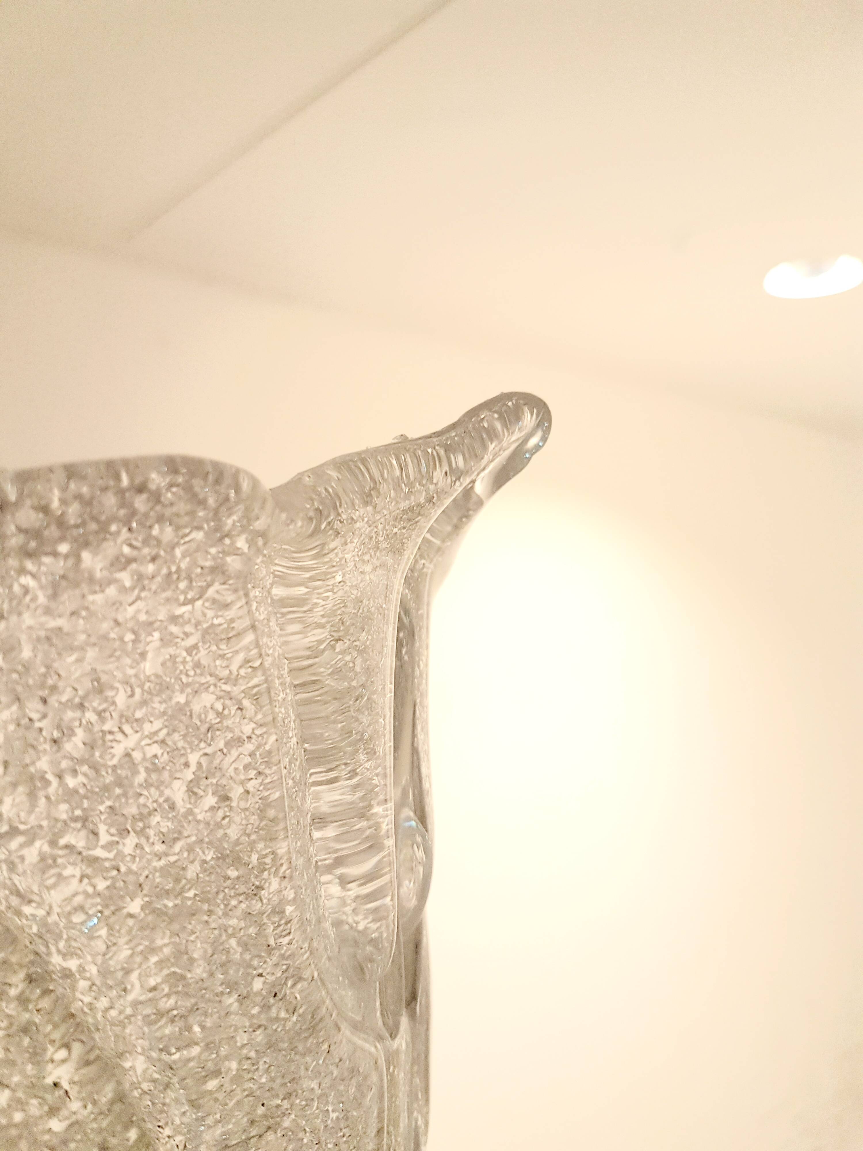 Large Mid-Century Eight-Arm Brass and Ice Glass Chandelier by Carl Fagerlund, 1960s