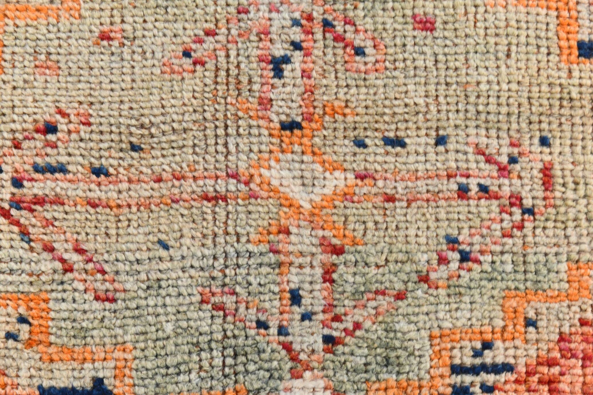 Red & Orange Geometric Pattern Vintage Runner Rug, 102x332Cm
