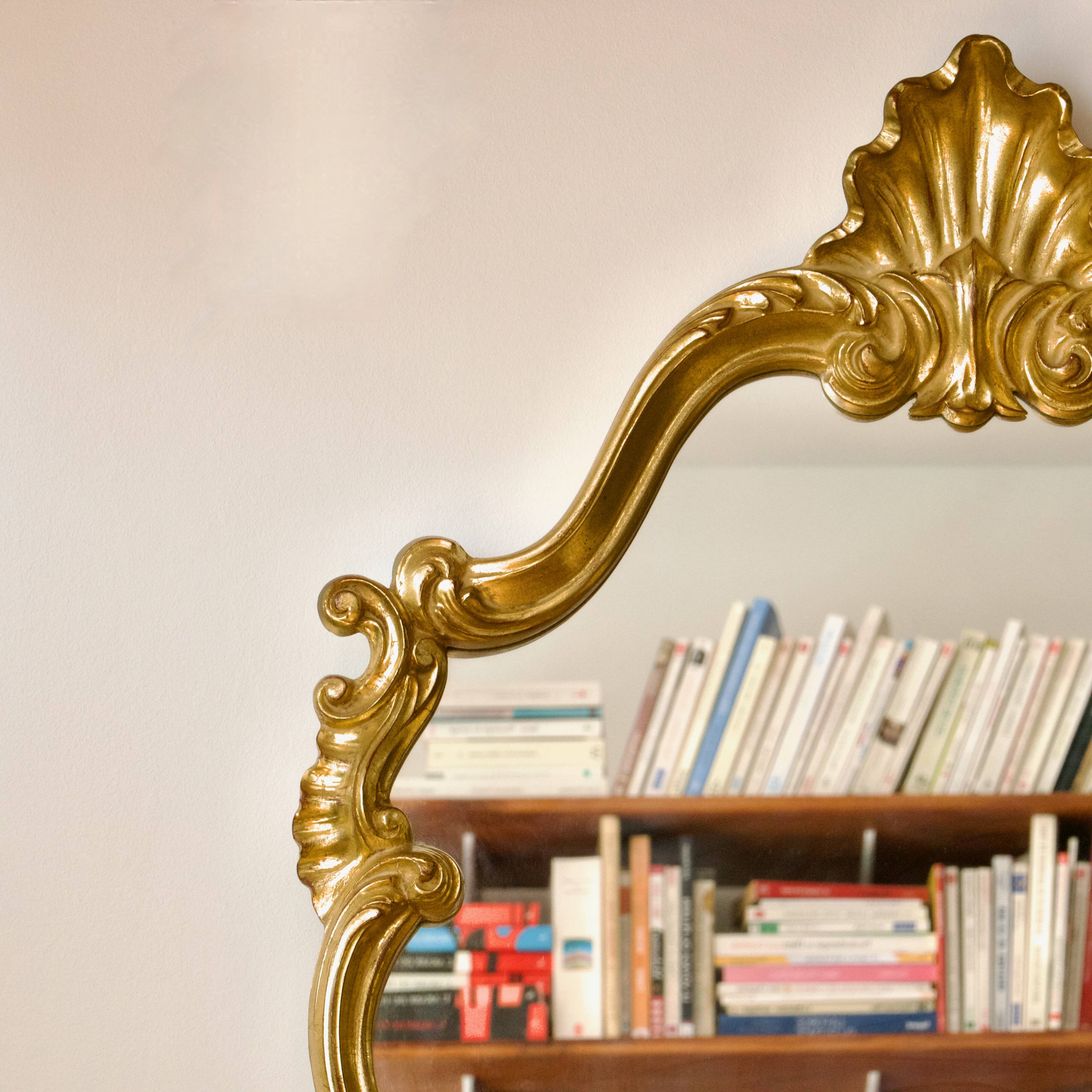 Very large gilded shell mirror Rocaille Louis XV