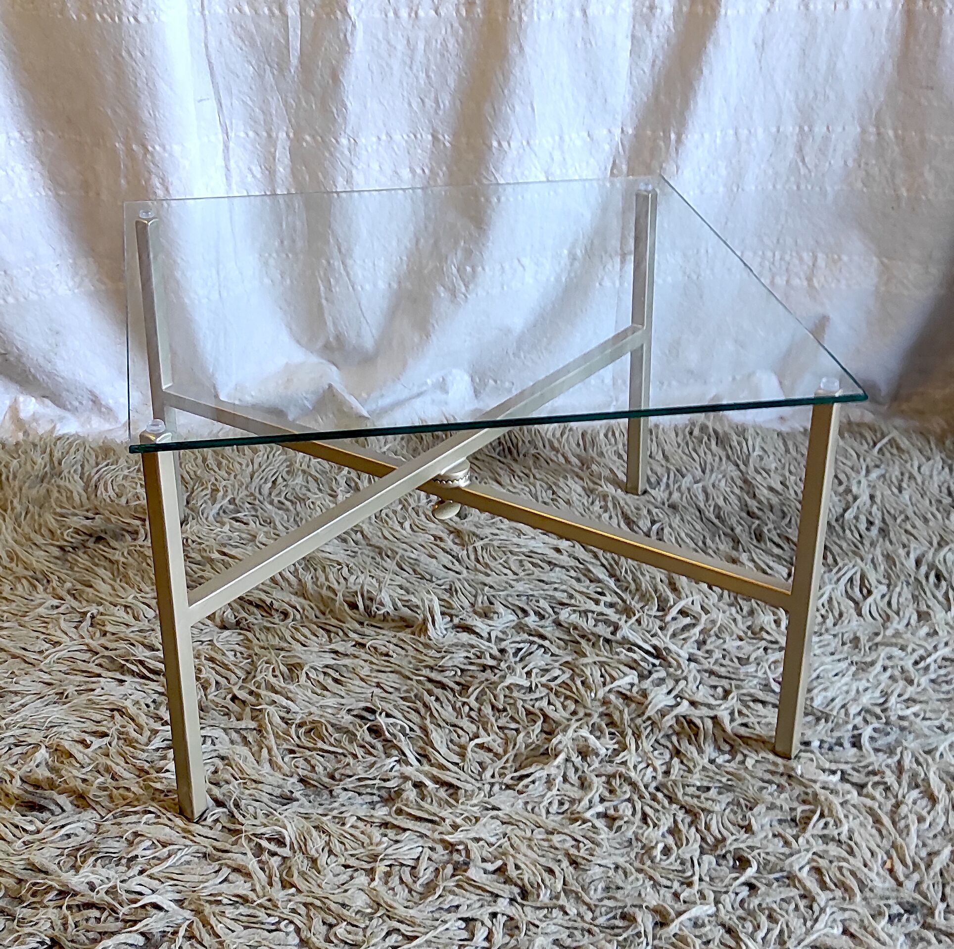 Articulated coffee table gilded metal and glass – 60s/70s