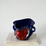 Vase en céramique / fat lava rouge, bleu et blanc, 1970