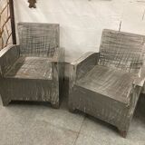 Pair of industrial metal armchairs