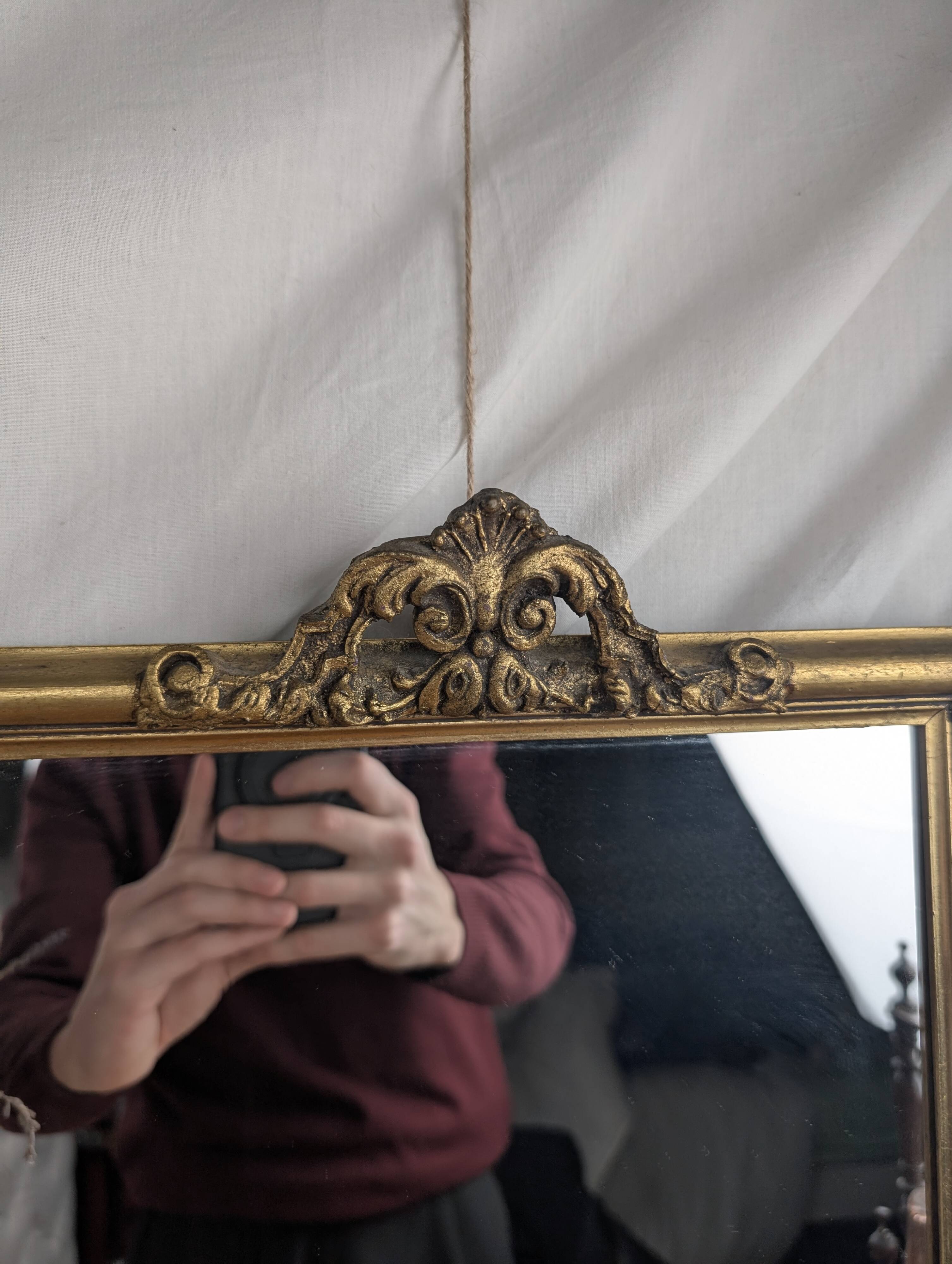 Golden Wall Mirror 57x33 Rococo Style, Louis XV in Wood and Stucco Vintage 50s