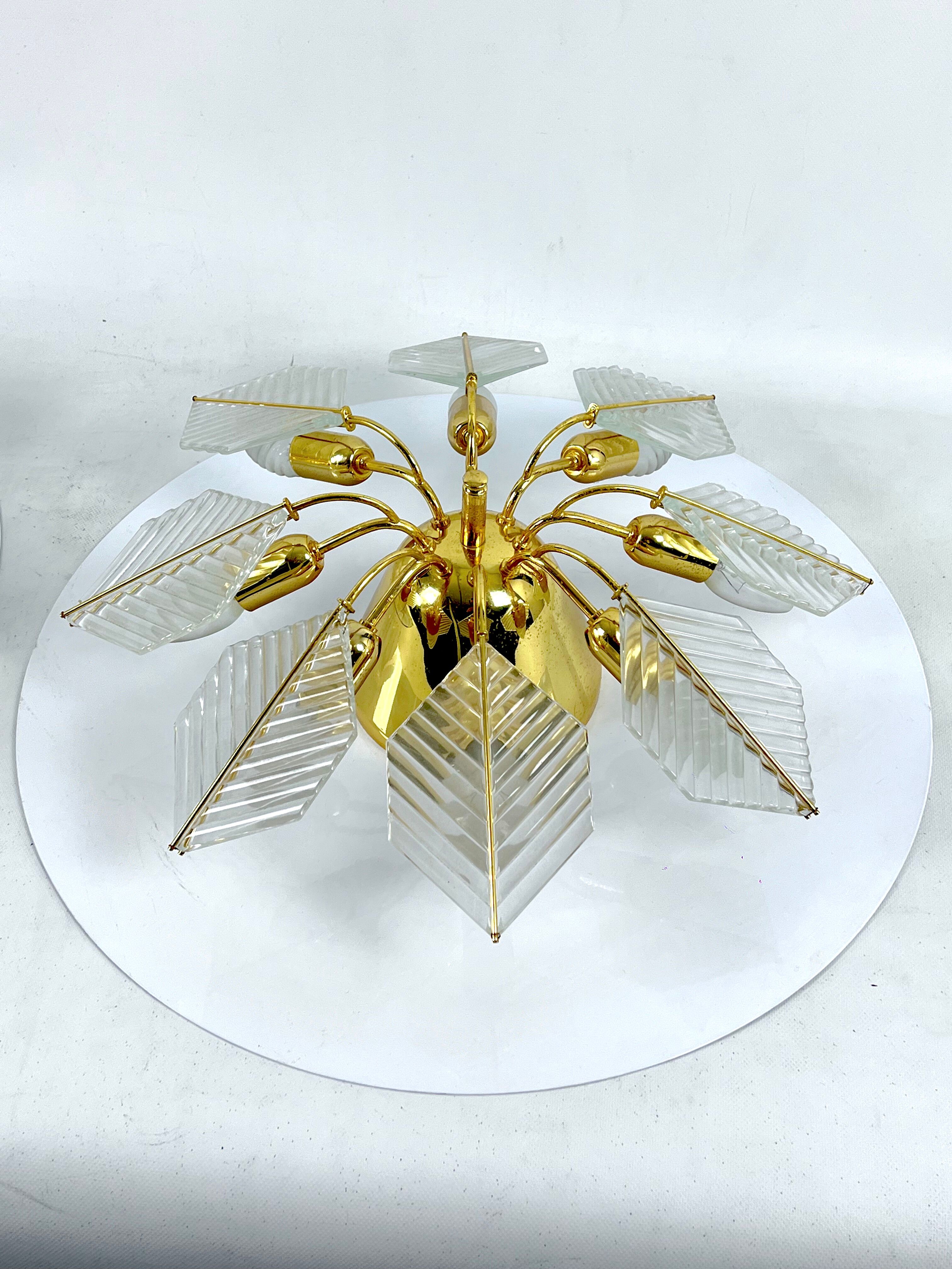 Italian Modern pair of brass ceiling lamps by Zero Quattro. 1970s